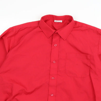 Mens UK Size 38 Banner Red  Button-Up Long Sleeve Casual Shirt
