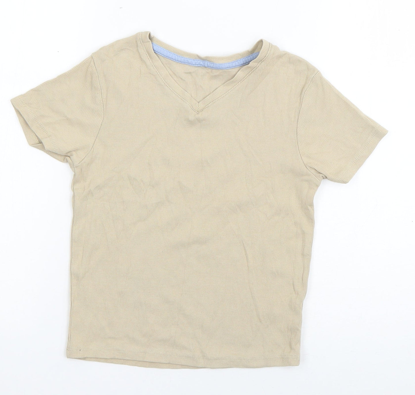 George Girls Beige  Cotton Basic T-Shirt Size 10-11 Years V-Neck Pullover