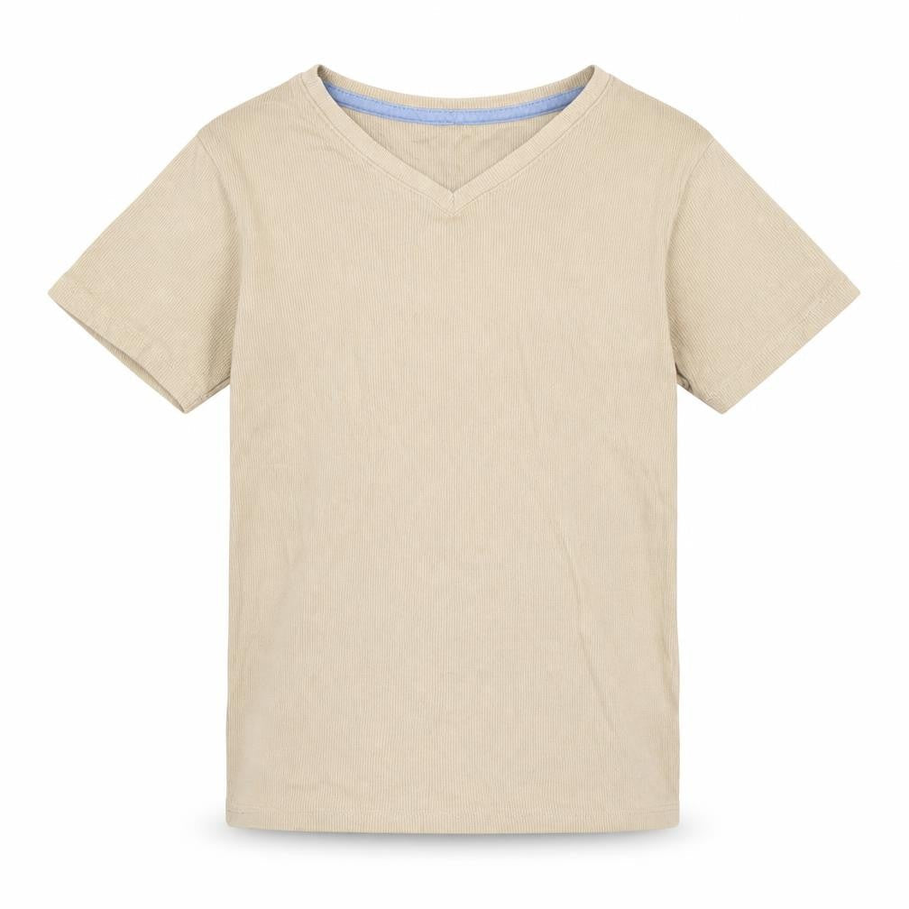 Front view of George girls’ beige cotton basic t-shirt, size 10-11, years v-neck pullover