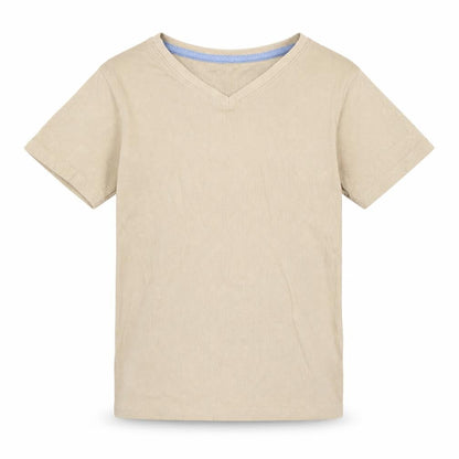 Front view of George girls’ beige cotton basic t-shirt, size 10-11, years v-neck pullover