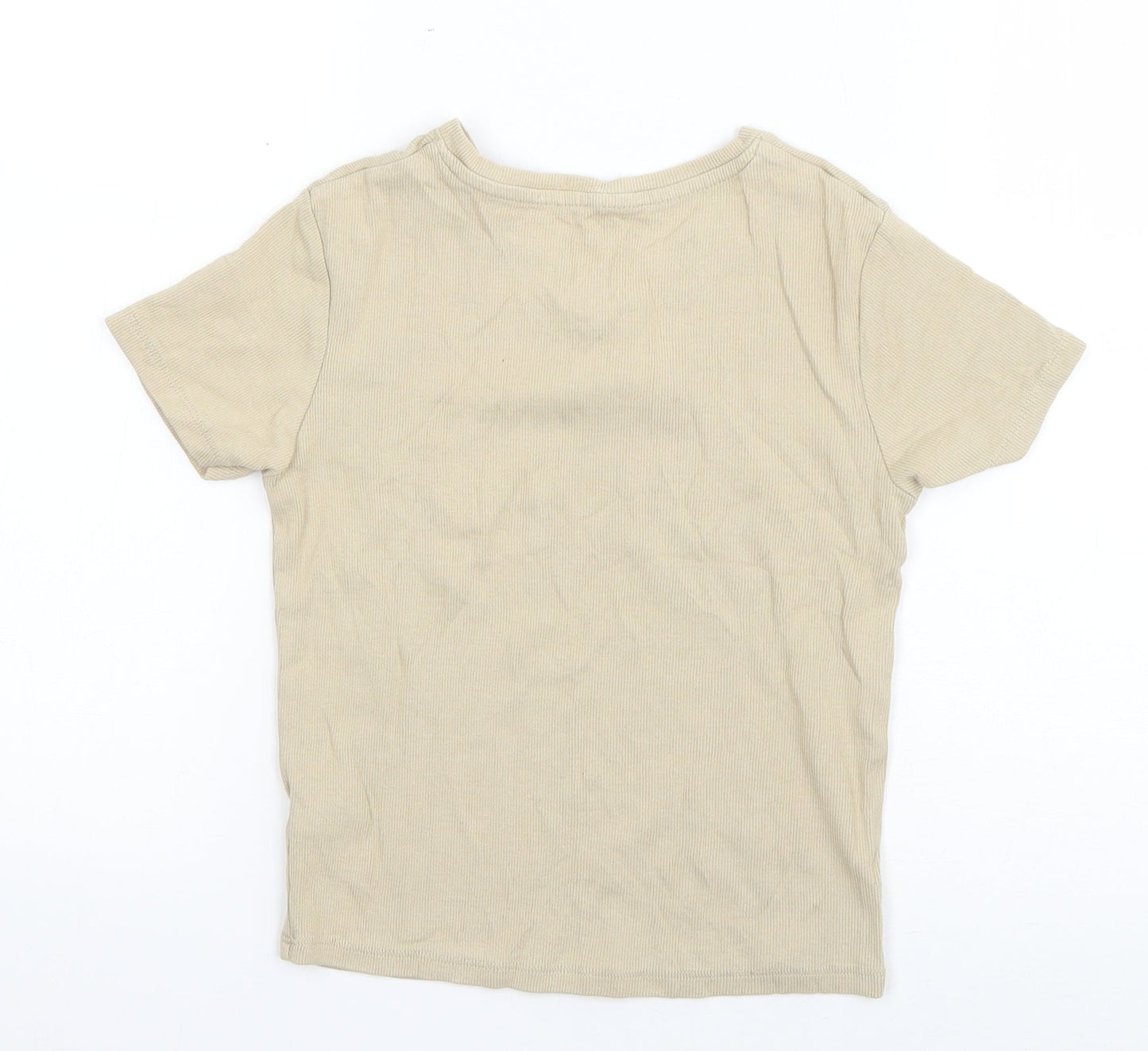 George Girls Beige  Cotton Basic T-Shirt Size 10-11 Years V-Neck Pullover