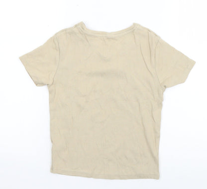 George Girls Beige  Cotton Basic T-Shirt Size 10-11 Years V-Neck Pullover
