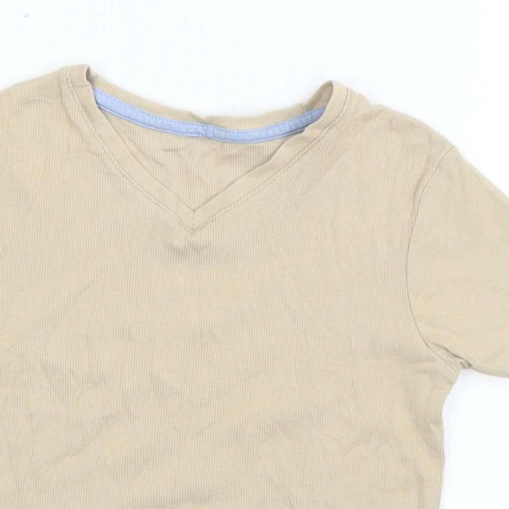 George Girls Beige  Cotton Basic T-Shirt Size 10-11 Years V-Neck Pullover