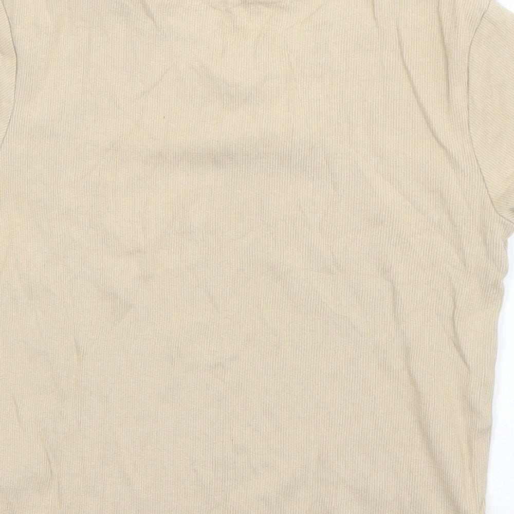 George Girls Beige  Cotton Basic T-Shirt Size 10-11 Years V-Neck Pullover