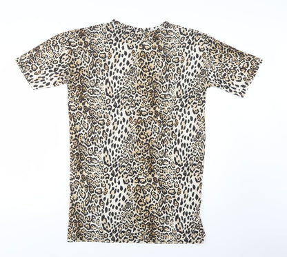 Boohoo Womens Beige Animal Print Polyester T-Shirt Dress  Size 8  Crew Neck