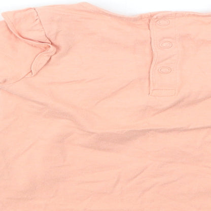 Brand and care label for Tu Baby Pink Cotton Basic Blouse, size 9-12, Months Crew Neck Snap