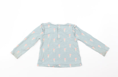 TU Baby Blue Floral Cotton Basic Blouse Size 9-12 Months Crew Neck Snap