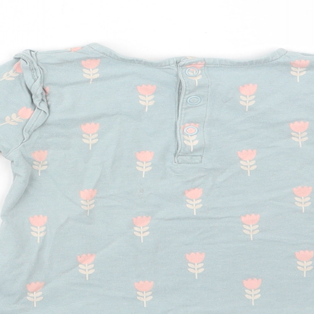 TU Baby Blue Floral Cotton Basic Blouse Size 9-12 Months Crew Neck Snap