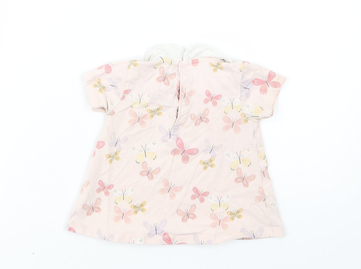 TU Baby Pink Floral Cotton Basic Blouse Size 9-12 Months Collared Snap - Butterfly Print