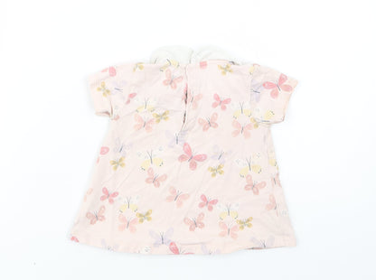 TU Baby Pink Floral Cotton Basic Blouse Size 9-12 Months Collared Snap - Butterfly Print