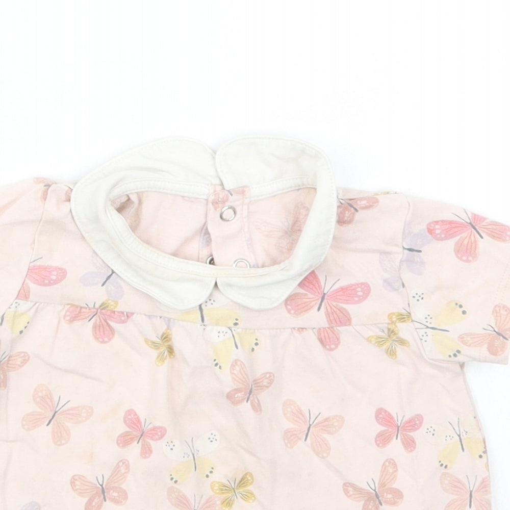 TU Baby Pink Floral Cotton Basic Blouse Size 9-12 Months Collared Snap - Butterfly Print