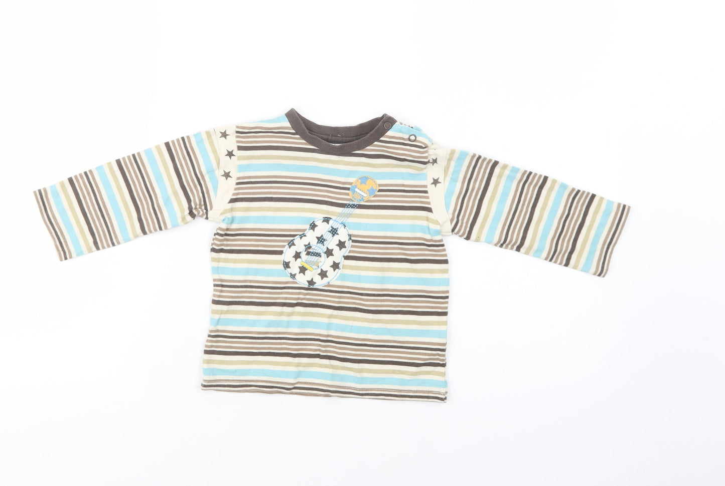 TU Baby Multicoloured Striped Cotton Basic Blouse Size 18-24 Months Crew Neck Snap - Guitar