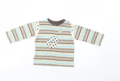 TU Baby Multicoloured Striped Cotton Basic Blouse Size 18-24 Months Crew Neck Snap - Guitar