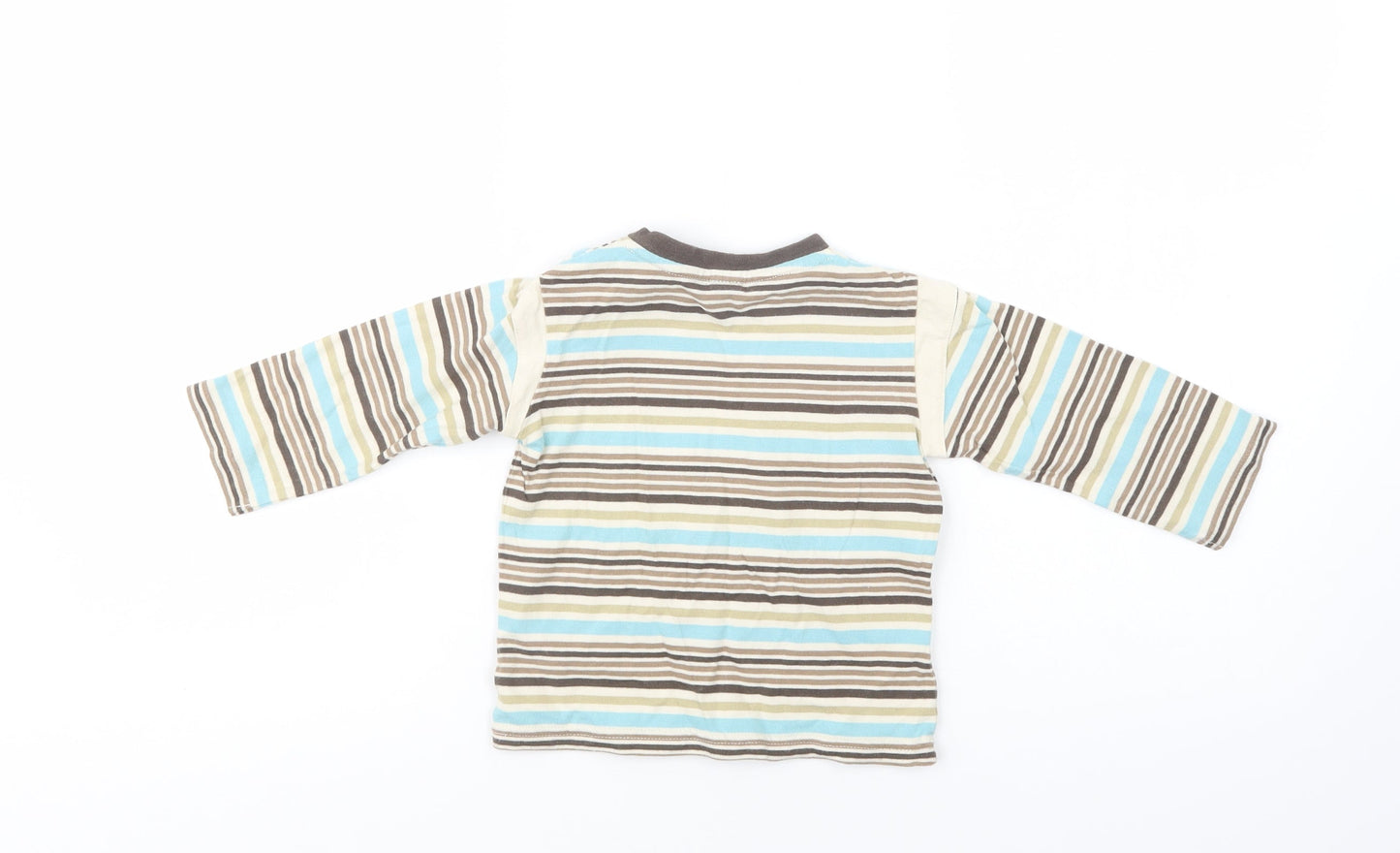 TU Baby Multicoloured Striped Cotton Basic Blouse Size 18-24 Months Crew Neck Snap - Guitar