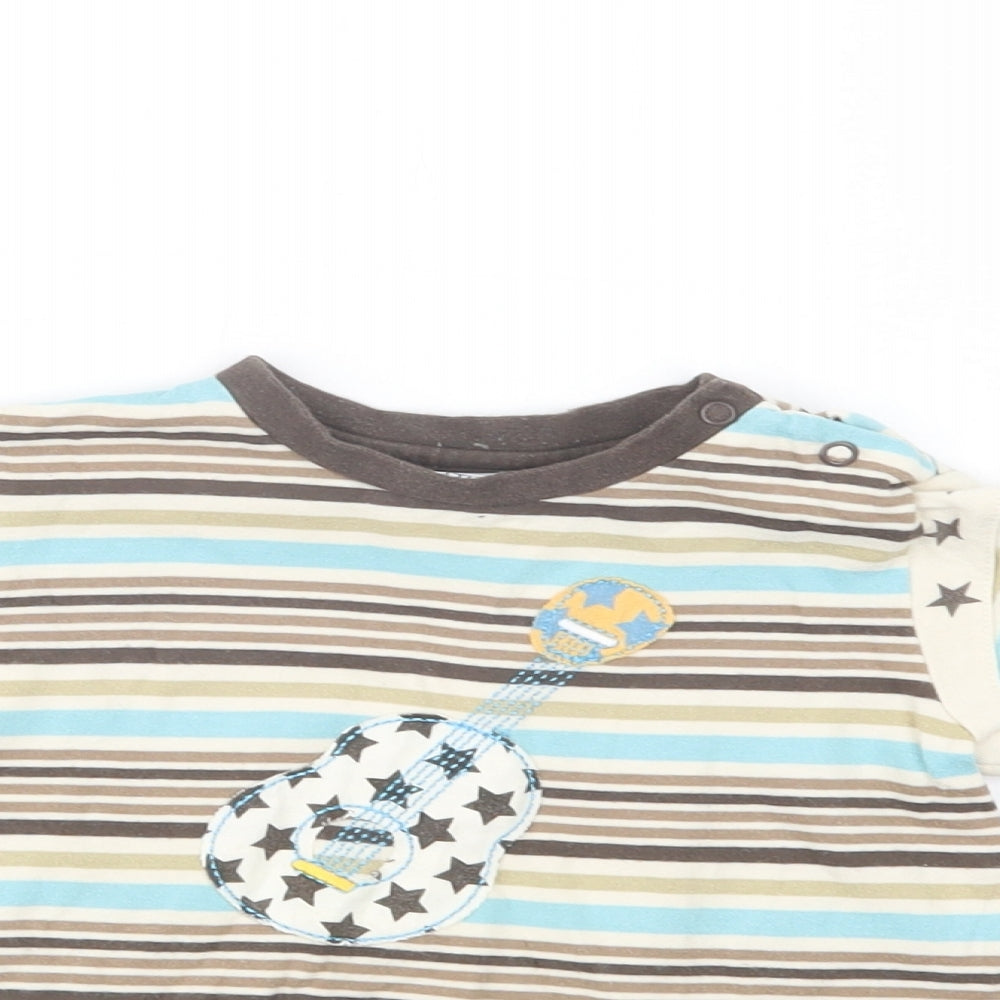 TU Baby Multicoloured Striped Cotton Basic Blouse Size 18-24 Months Crew Neck Snap - Guitar