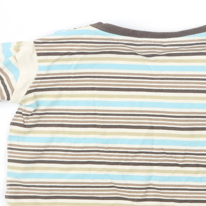 TU Baby Multicoloured Striped Cotton Basic Blouse Size 18-24 Months Crew Neck Snap - Guitar
