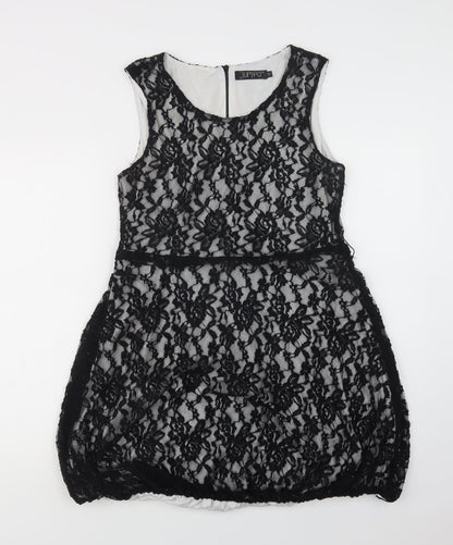 Jumpo Womens Black Floral Polyester A-Line  Size 12  Round Neck Zip - Lace Overlay