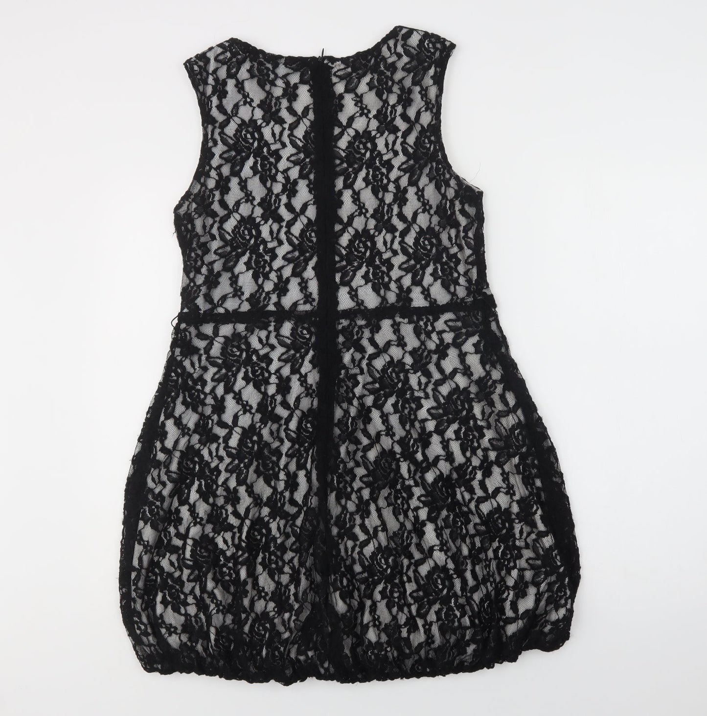 Jumpo Womens Black Floral Polyester A-Line  Size 12  Round Neck Zip - Lace Overlay
