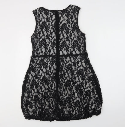 Jumpo Womens Black Floral Polyester A-Line  Size 12  Round Neck Zip - Lace Overlay