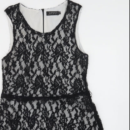Jumpo Womens Black Floral Polyester A-Line  Size 12  Round Neck Zip - Lace Overlay
