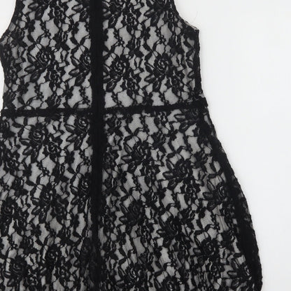 Jumpo Womens Black Floral Polyester A-Line  Size 12  Round Neck Zip - Lace Overlay