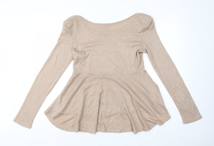 Vera & Womens Beige Boat Neck  Acrylic Pullover Jumper Size L