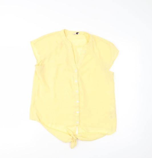 Minuet Womens Yellow  Polyester Basic Button-Up Size 10 V-Neck