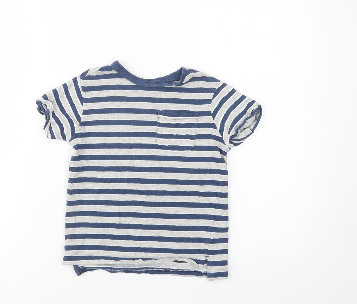 Front view of George boys’ blue striped cotton basic polo, size 5-6, years crew neck
