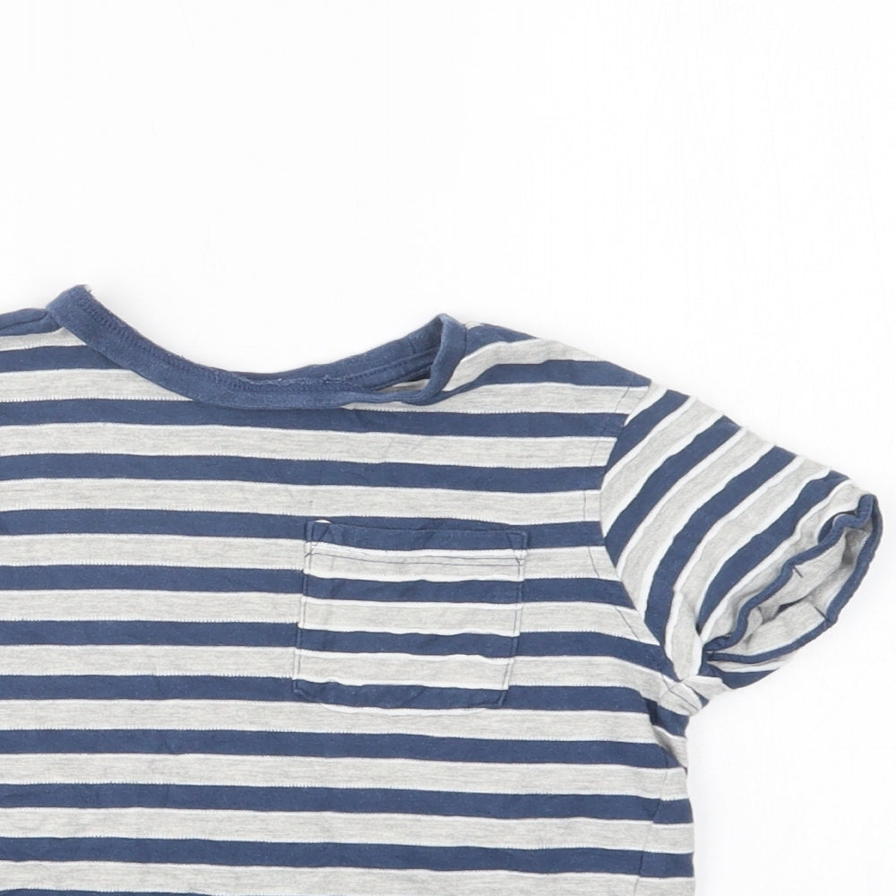 Close-up detail of George boys’ blue striped cotton basic polo, size 5-6, years crew neck