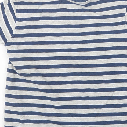 Brand and care label for George boys’ blue striped cotton basic polo, size 5-6, years crew neck
