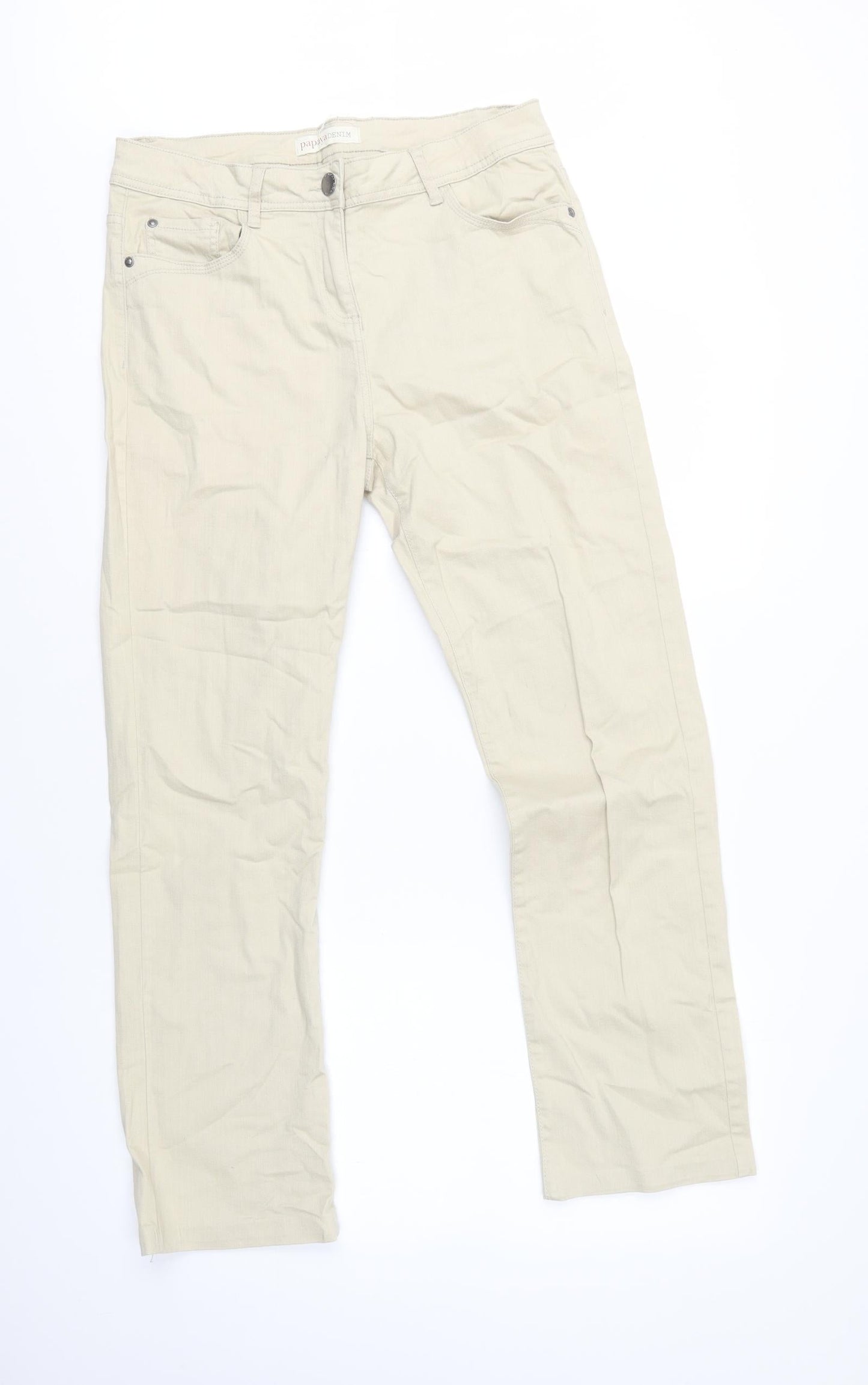 Womens UK Size 14 Papaya Regular Fit Straight Beige Jeans