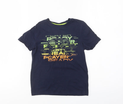 F&F Boys Blue  Cotton Basic T-Shirt Size 4-5 Years Crew Neck  - Player