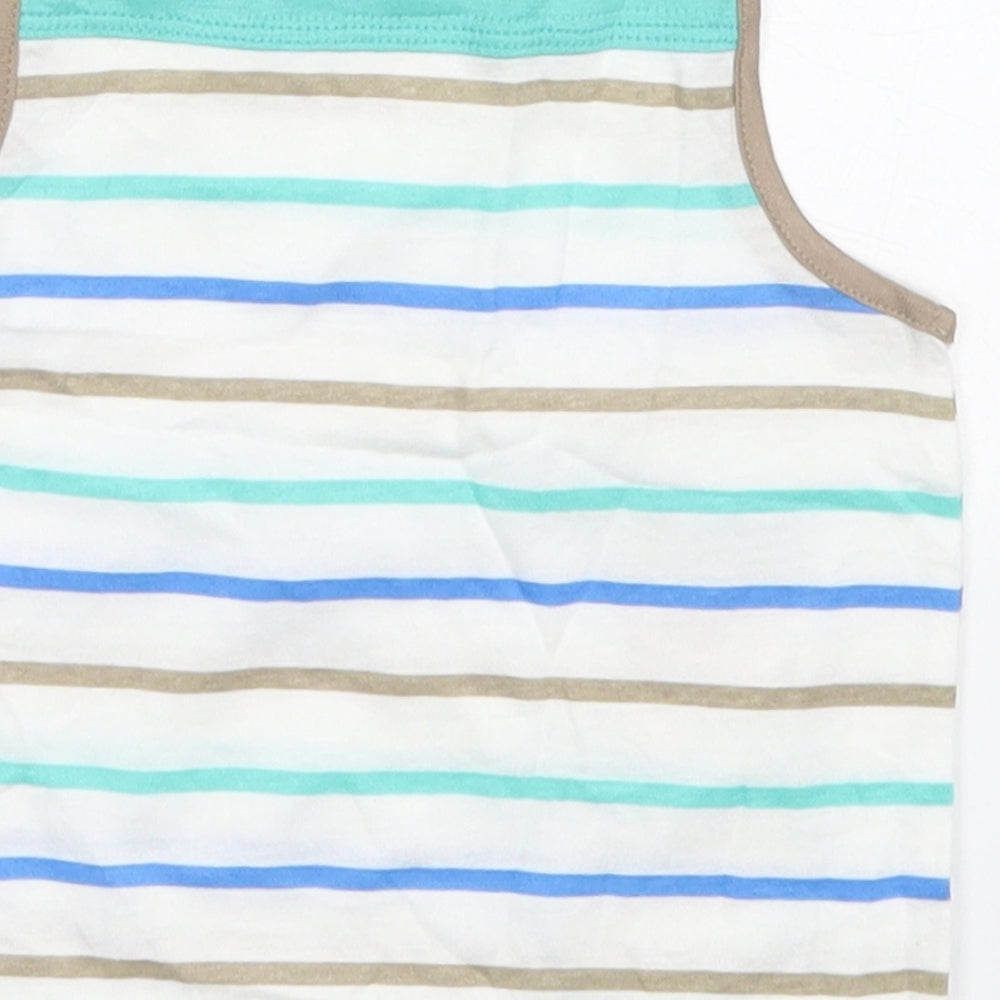 Brand and care label for Curly Sue boys’ blue striped cotton basic tank, size 2-3, years round neck pullover - bear