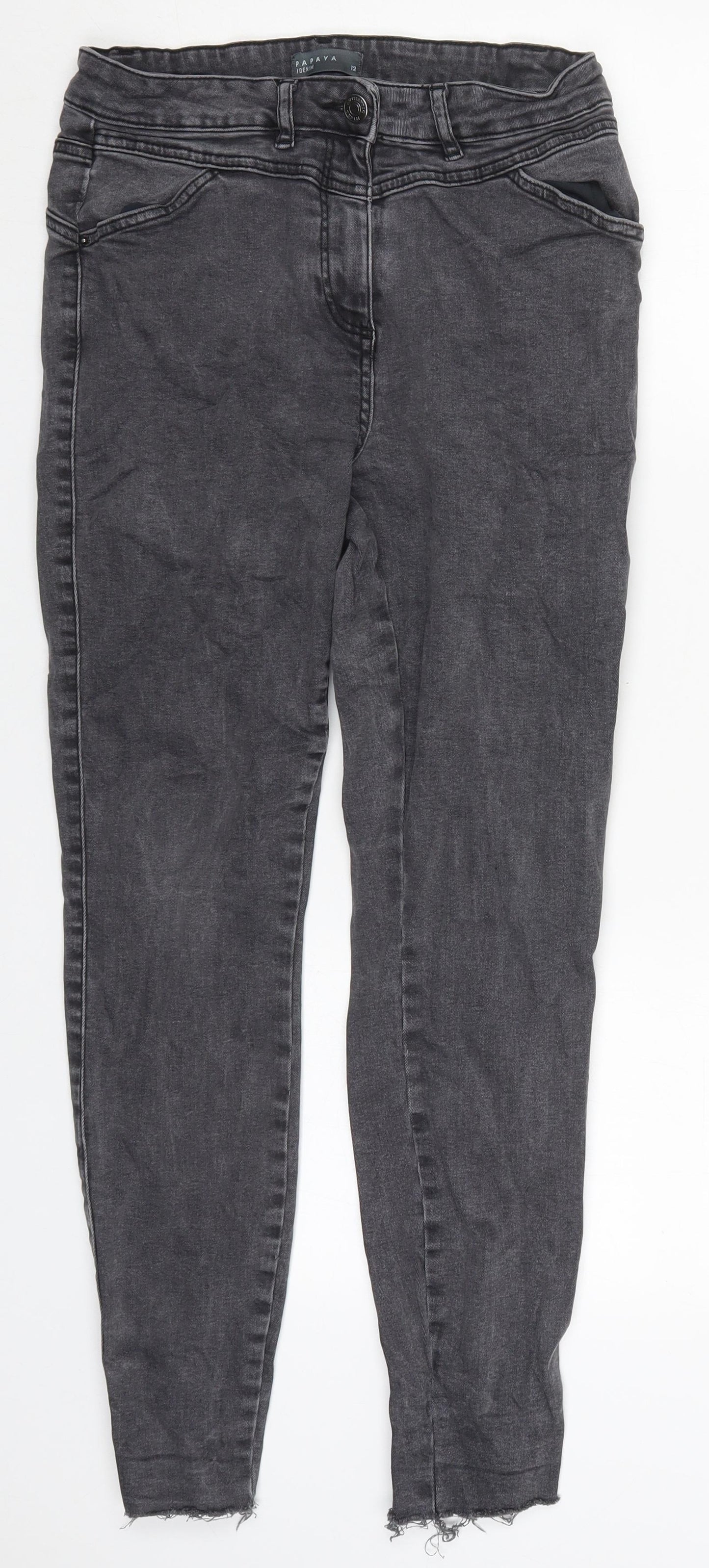 Womens UK Size 12 Papaya Regular Fit Skinny Grey Jeans