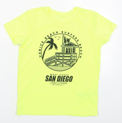 Primark Boys Yellow  Polyester Basic T-Shirt Size 7-8 Years Crew Neck Pullover - Venice Beach San Diego