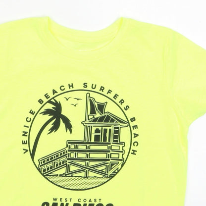 Primark Boys Yellow  Polyester Basic T-Shirt Size 7-8 Years Crew Neck Pullover - Venice Beach San Diego