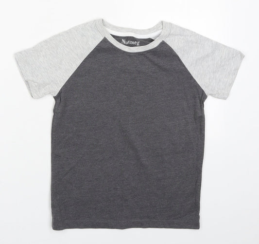 Nutmeg Boys Grey  Cotton Basic T-Shirt Size 7-8 Years Crew Neck Pullover