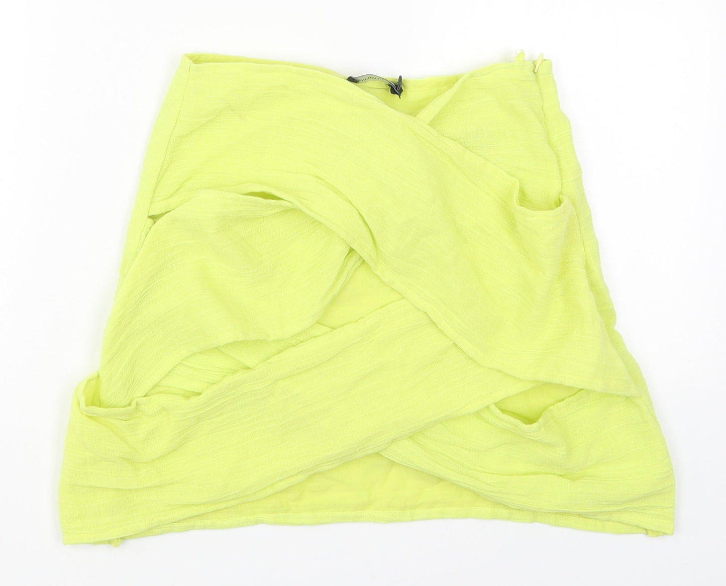 PRETTYLITTLETHING Womens Yellow  Cotton Mini Skirt Size 10   Zip - Bandage Skirt