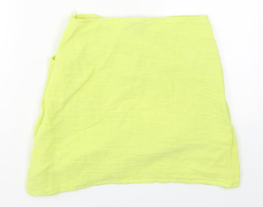PRETTYLITTLETHING Womens Yellow  Cotton Mini Skirt Size 10   Zip - Bandage Skirt