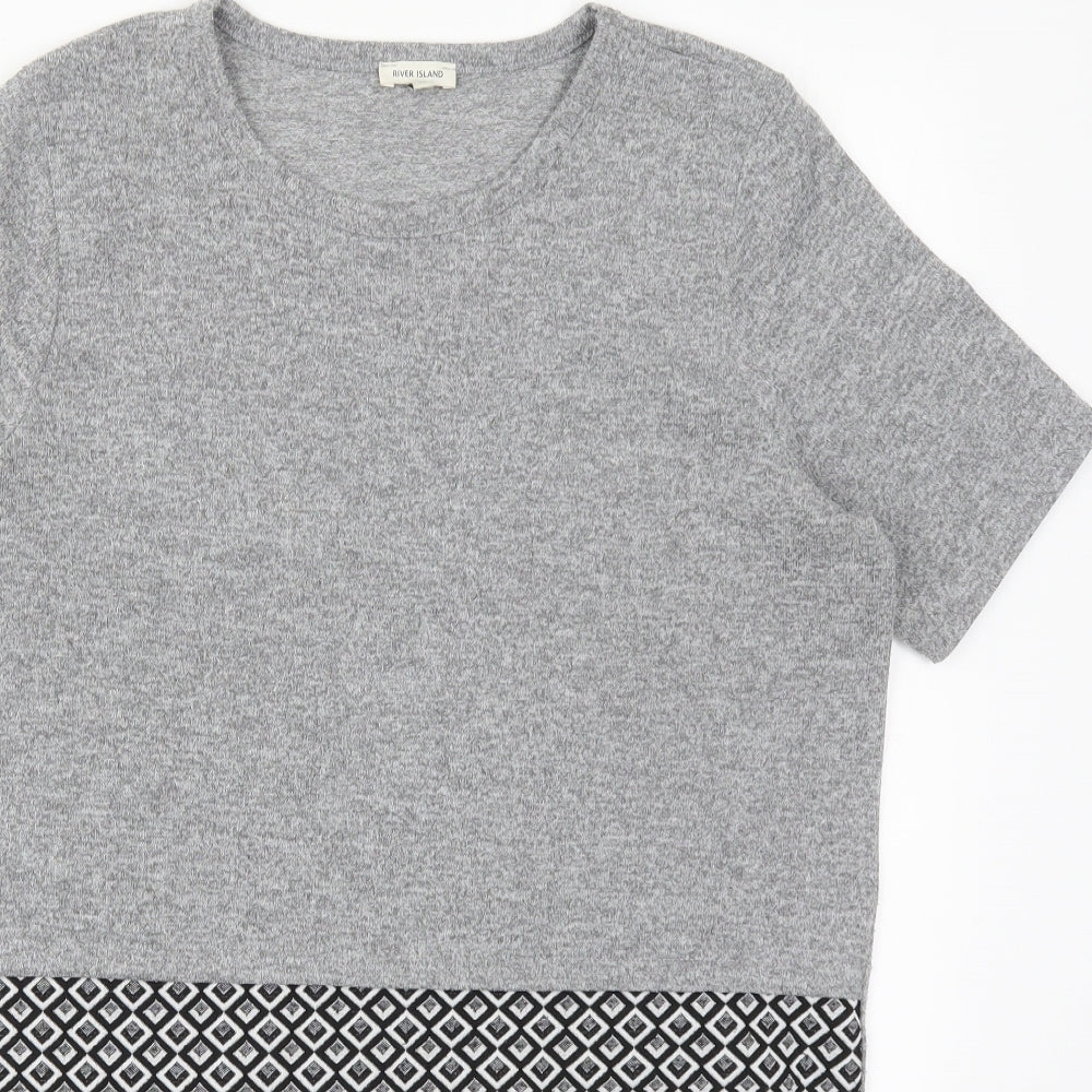 Womens UK Size 10 River Island Grey Basic T-Shirt