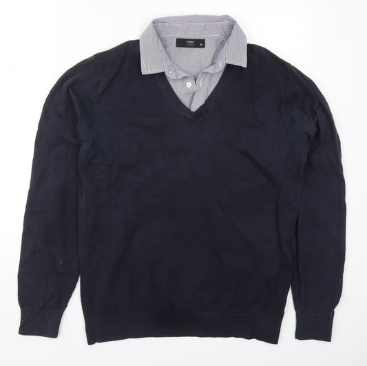 NEXT Mens Blue Collared  Cotton Pullover Jumper Size M