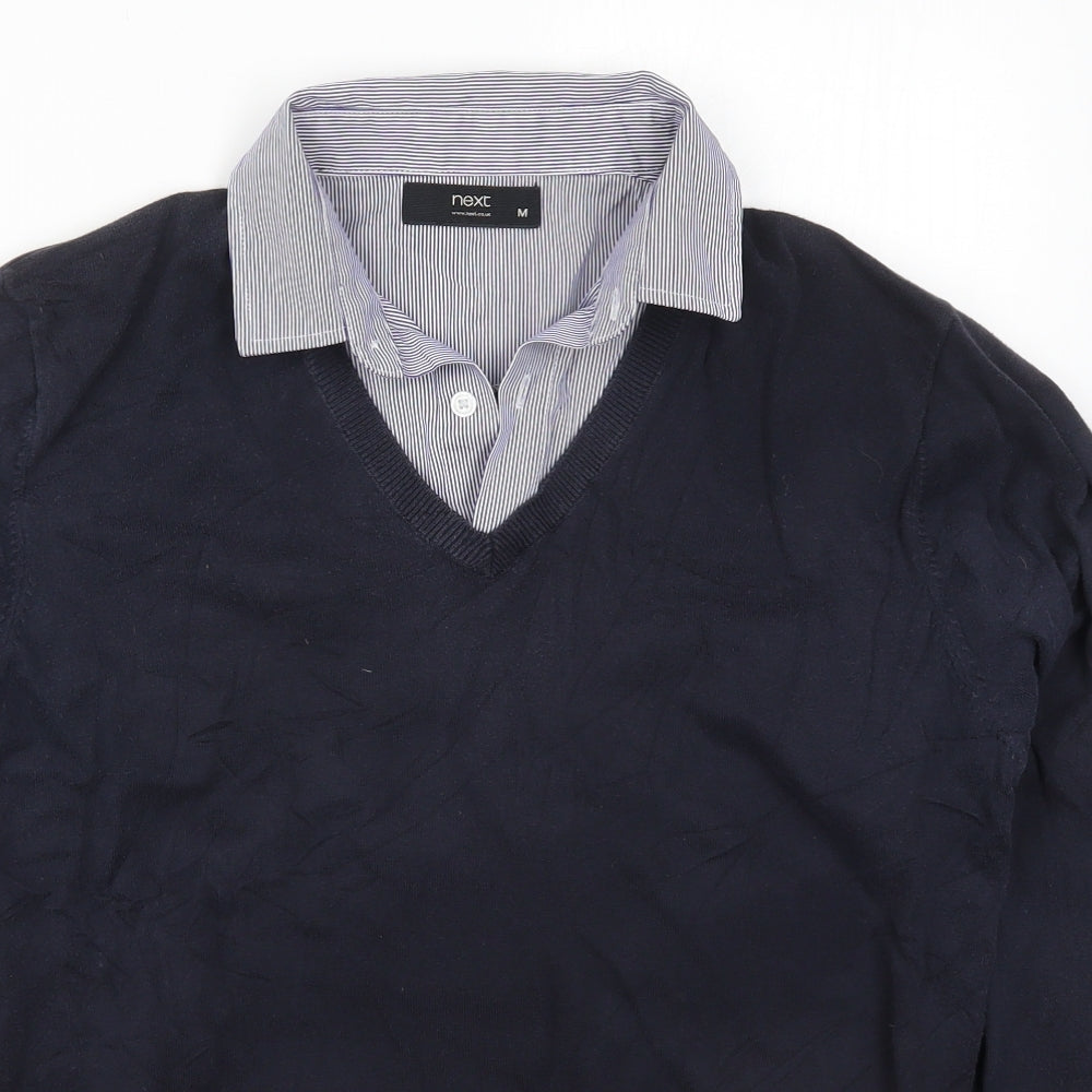 NEXT Mens Blue Collared  Cotton Pullover Jumper Size M