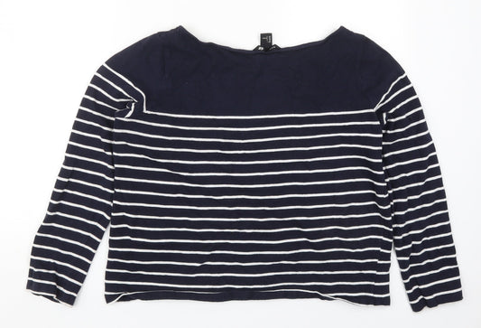 H&M Womens Blue Striped Cotton Pullover Sweatshirt Size L