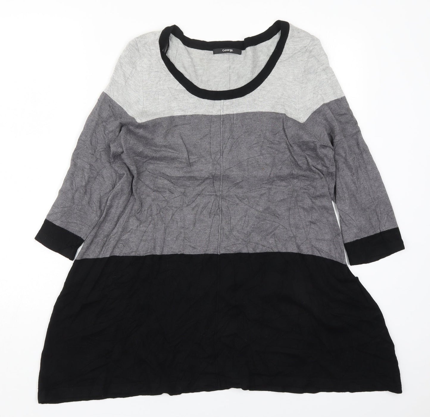 George Womens Grey Round Neck Striped Viscose Pullover Jumper Size 14