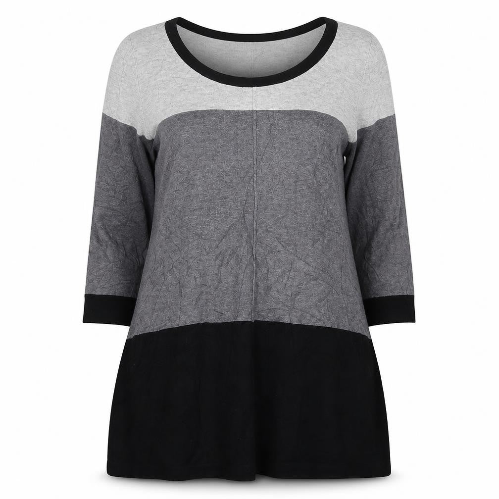 Front view of George women’s grey round neck striped viscose jumper, size UK 14