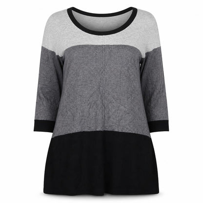 Front view of George women’s grey round neck striped viscose jumper, size UK 14