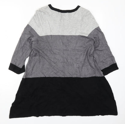 George Womens Grey Round Neck Striped Viscose Pullover Jumper Size 14