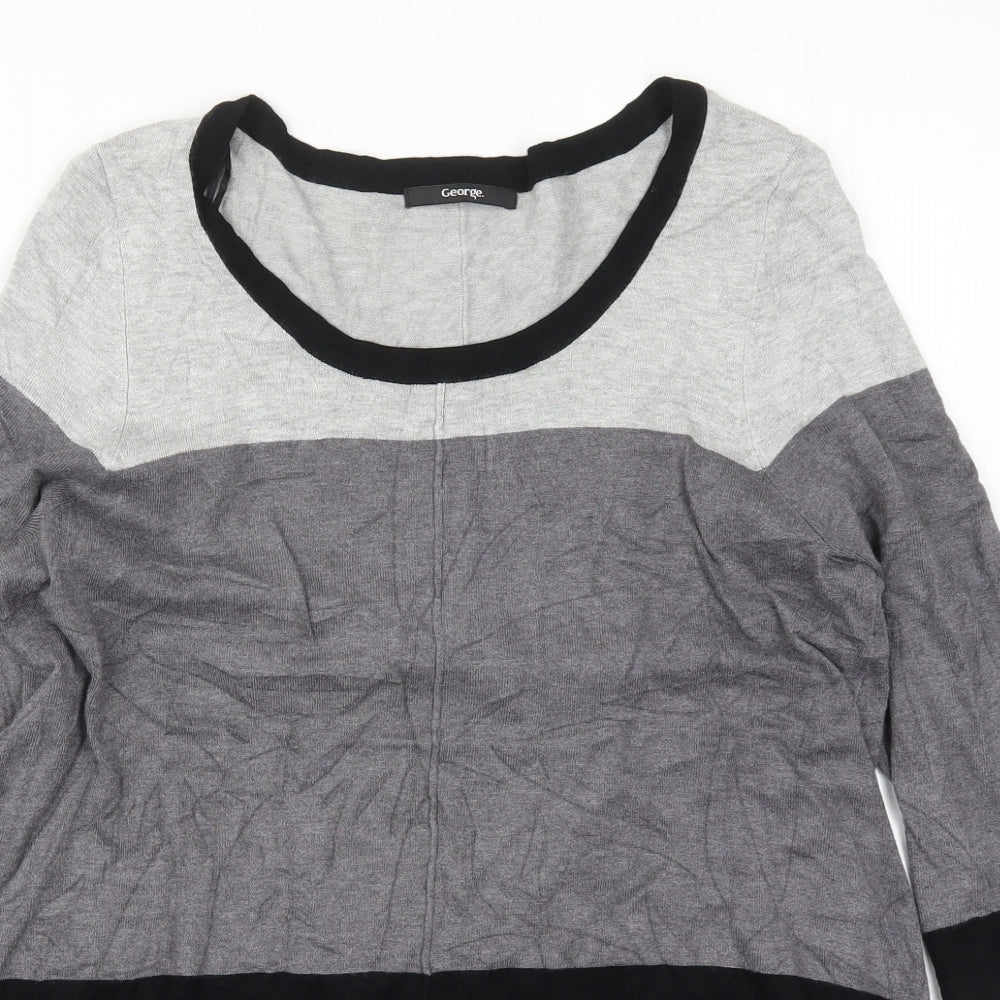George Womens Grey Round Neck Striped Viscose Pullover Jumper Size 14