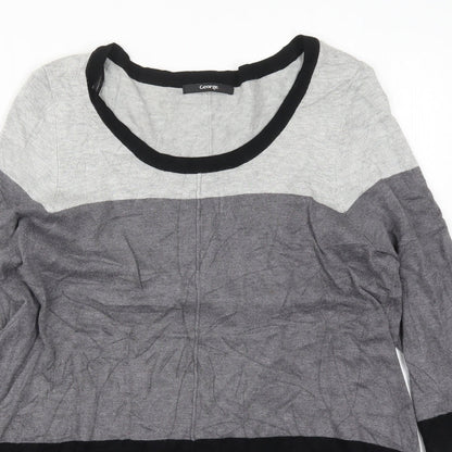 George Womens Grey Round Neck Striped Viscose Pullover Jumper Size 14