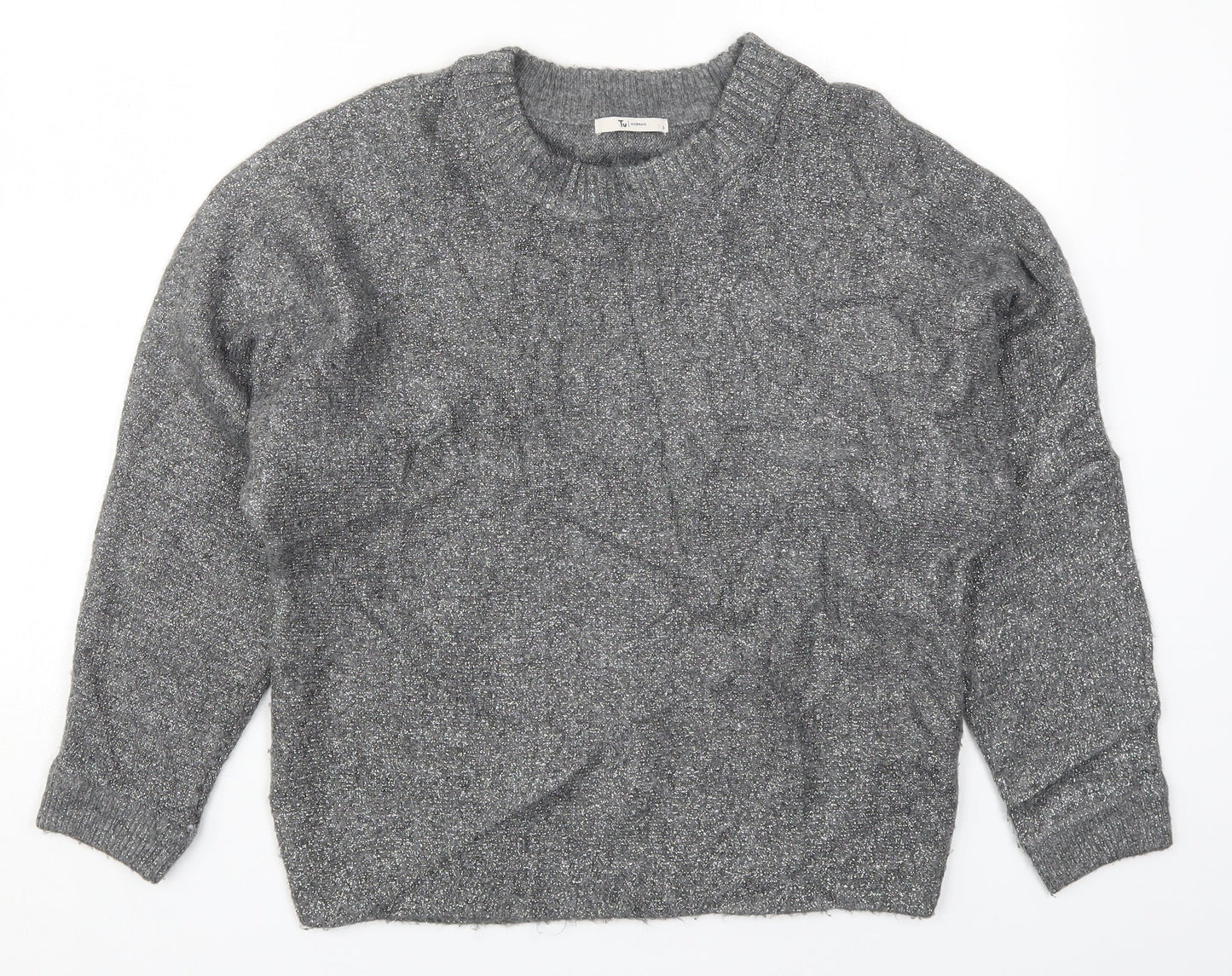 TU Womens Grey Round Neck  Acrylic Pullover Jumper Size S